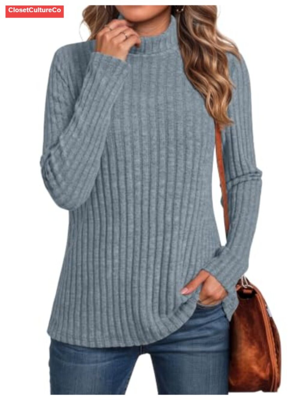Turtleneck Tunic Sweater Long Sleeve Pullover Ribbed Casual Top